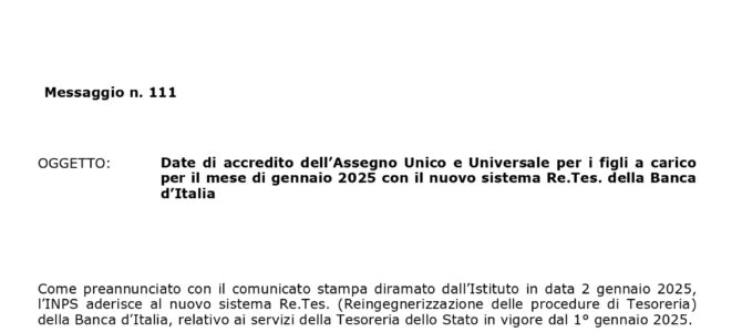 Assegno unico e universale gennaio: variazione delle date di erogazione